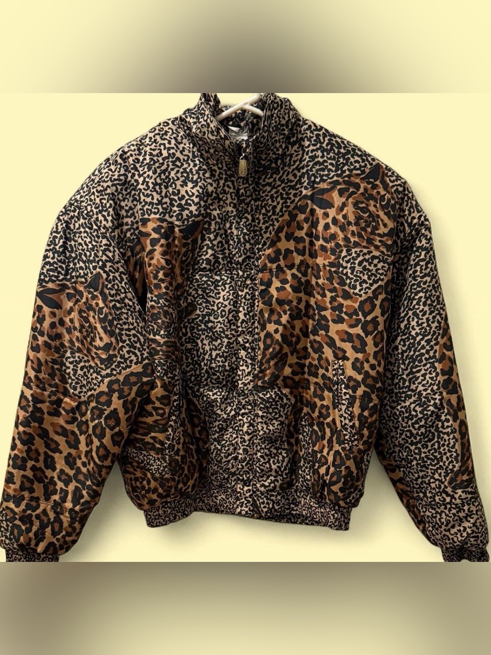 VTG 90s Fuda International Silk Bomber Jacket Leopard Cat Animal Print Size L